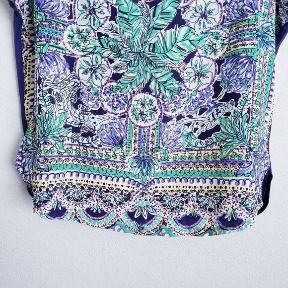 Lilly Pulitzer Medallion Palm Silk Short Sleeve Blouse - Picture 2 of 7